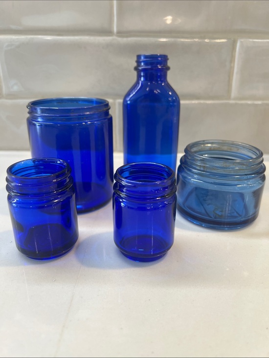 Other - Cobalt Vintage Blue Glass Jar Bottle Set - Versatile Home Dining Storage
